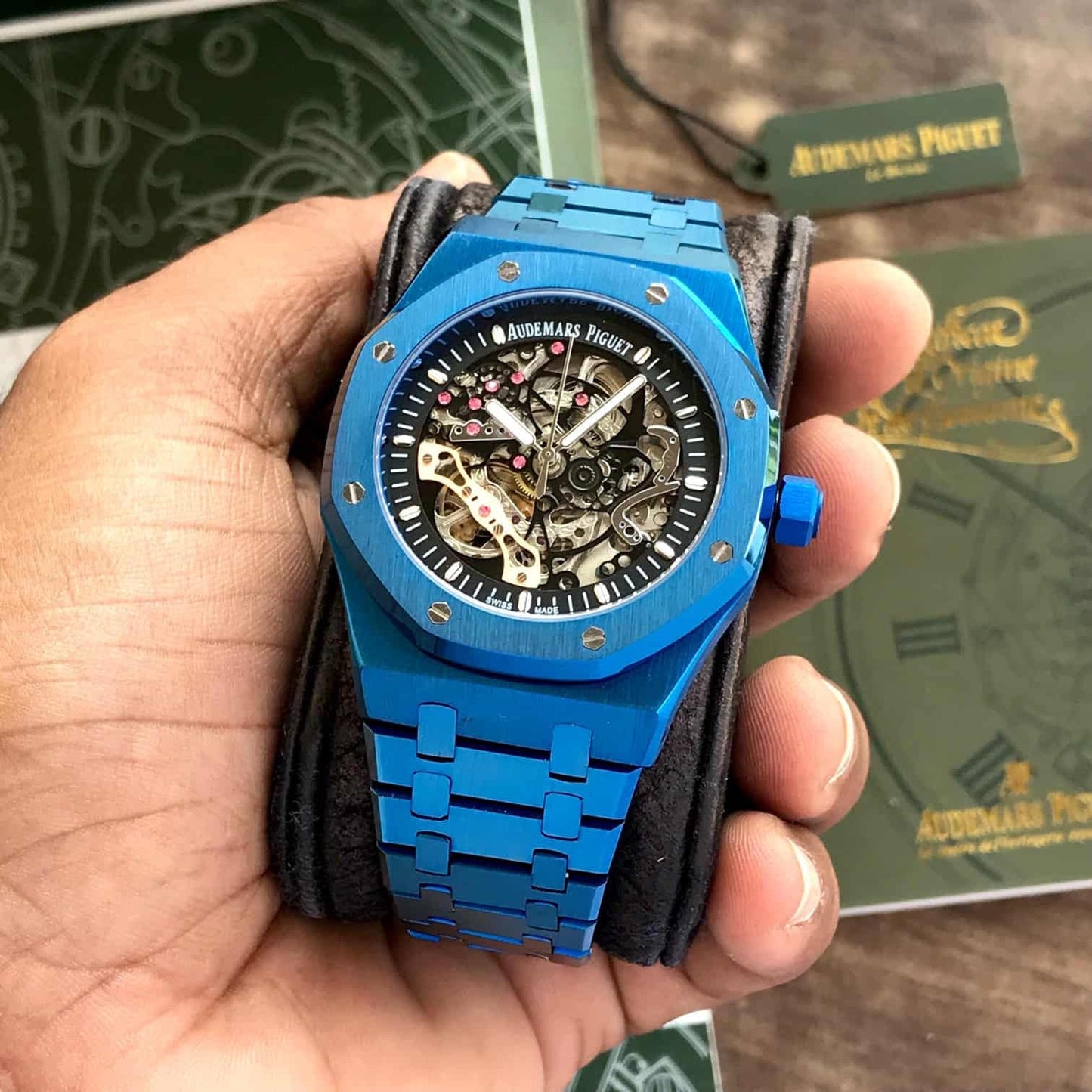 Royal Oak Double Balance Wheel Open Blue Skeleton Dial Automatic Mens Watch