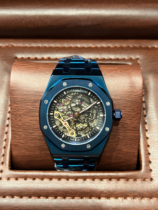 Royal Oak Double Balance Wheel Open Blue Skeleton Dial Automatic Mens Watch
